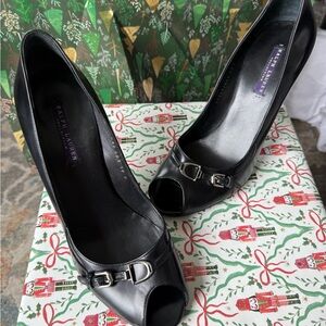 Ralph Lauren Purple Label Black Peep-Toe Horsebit Women's Heels